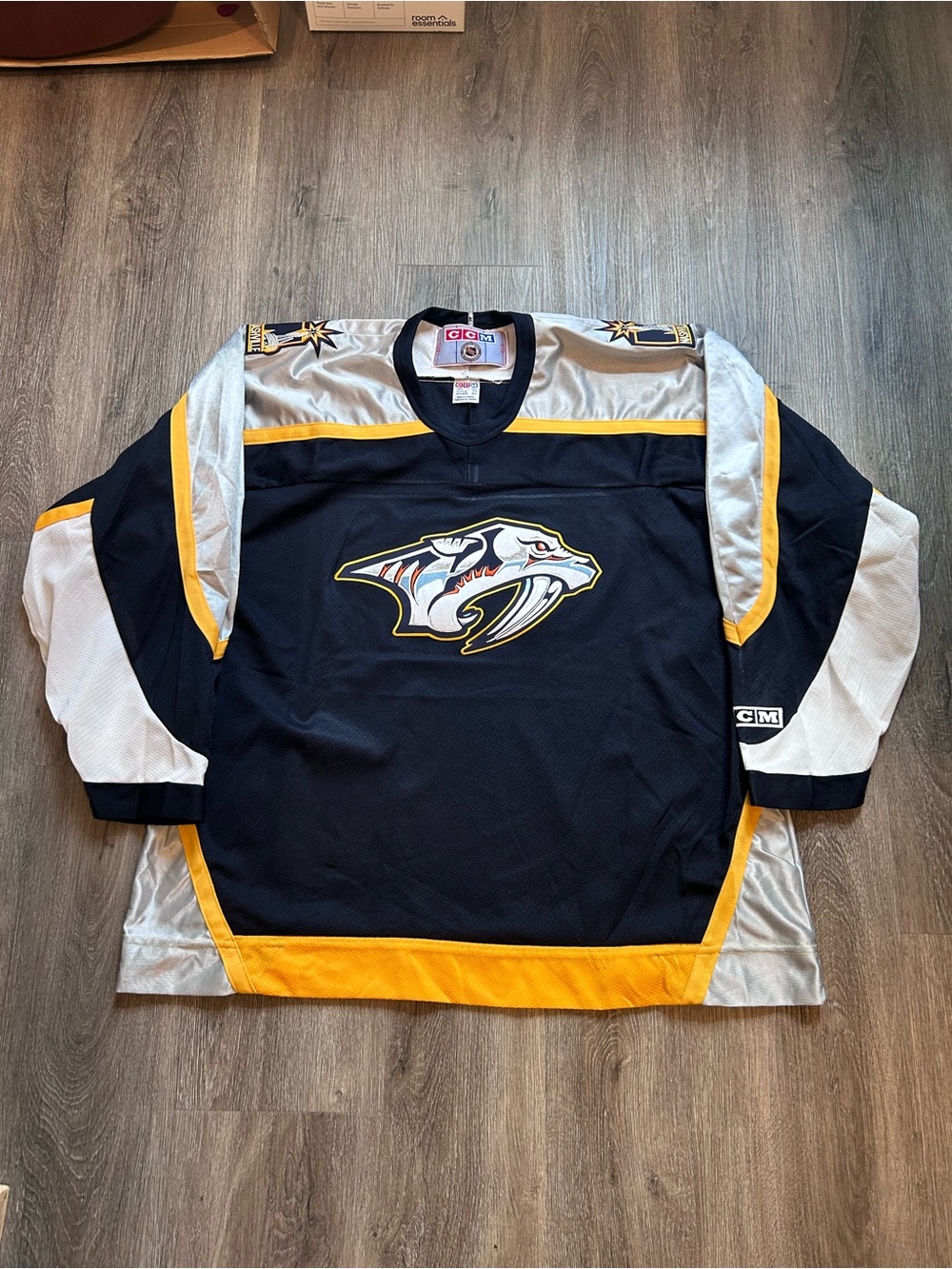 Vintage CCM Nashville Predators Hockey Jersey Mens Size 2XL Blue NHL Mustard Cat